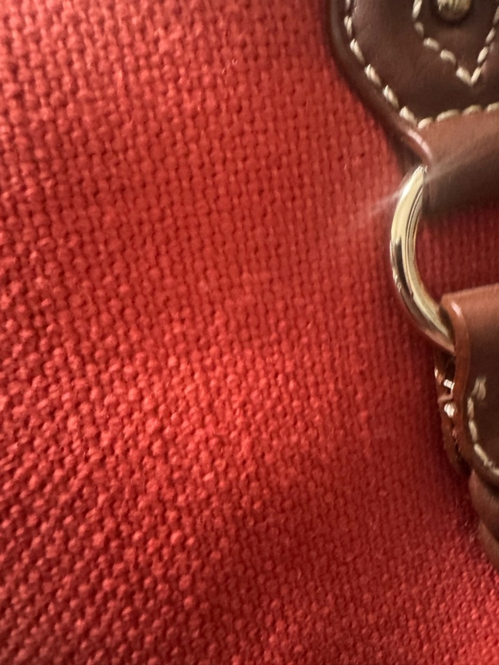 Etienne Aigner Red Canvas Tote with Brown Trim and Ring Accents - Picture 2 of 5